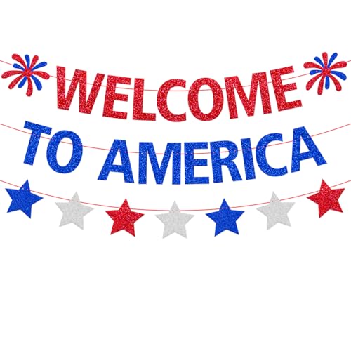 Welcome to America Banner - Patriotic Red White Blue Welcome Sign for New Citizen & Citizenship Parties | Home Community Event Decor, Naturalization Celebration