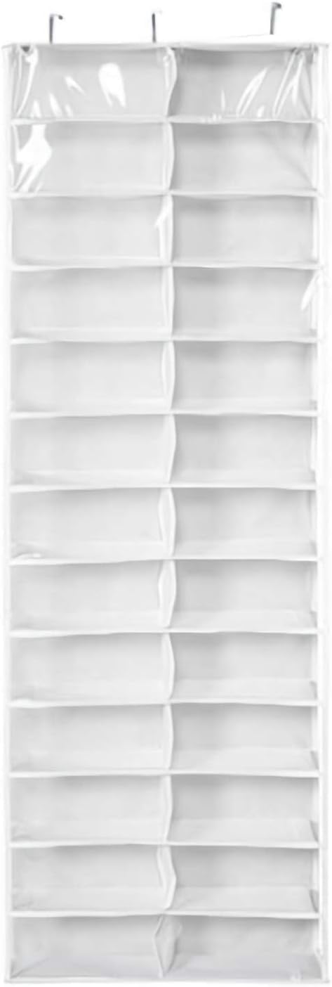 Buty nad drzwiami – 26 kieszeni, przezroczysty stojak wiszący, składany, oszczędność miejsca, 160 x 56 cm, łatwy dostęp (biały)