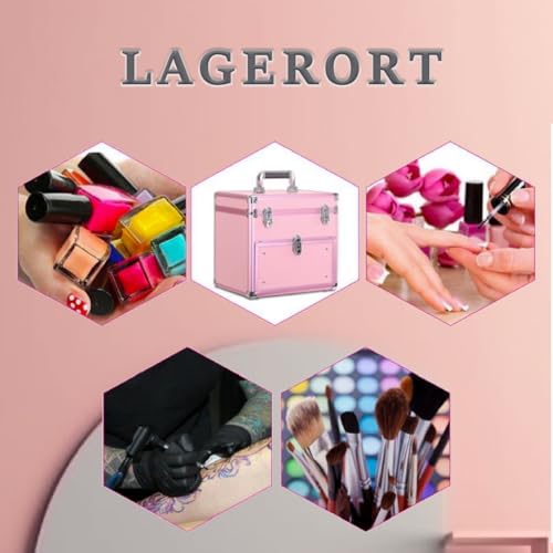 Aufbewahrungsbox für Nagellack, Lagige Abnehmbare Große Kapazität Nagelöl-Empfangsbox, Handgehaltene Schminkkoffer-Aluminium-Aufbewahrungsbox mit Organizer Schminke, Organisieren Sie Lhren Desktop