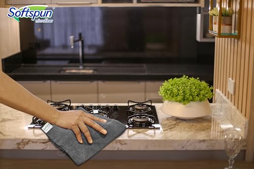 Image of SOFTSPUN Microfiber Cleaning Cloths, 50X50cm 5 pcs 340 GSM Grey! Highly Absorbent Lint and Streak Free Multipurpose Wash Cloth for Kitchen Window Stainless Steel Silverware.