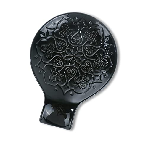 Image of Ceramic Spoon Rest for Kitchen Counter and Stove Top - Farmhouse Style Ceramic Spoon Holder for Cooking & Counter Protection(Black)