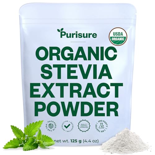 Organic Stevia Concentrated Powder, 125g, Organic Pure Stevia Powder, No Fillers, No Artificial Sweeteners, No Aftertaste, Zero Calorie Sweetener, Sugar Substitute, 4.4 oz, 846 Servings