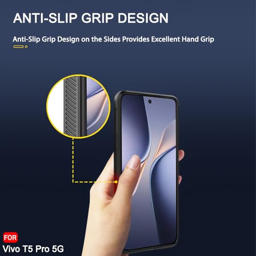 Image of TheGiftKart Liquid Silicon Back Cover Case for Vivo T5 Pro 5G | Shockproof Military Grade Protection | Micro-Fibre Cloth On Inner Side | Anti-Slip Grip Back Case Cover for Vivo T5 Pro 5G (TPU, Black)