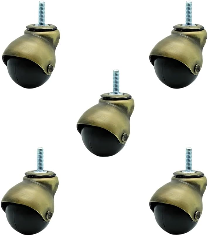 2 Inch Swivel Ball Caster Wheels for Furniture – Windsor Antique Brass Hooded Stem Casters with 5/16 Threaded Stem - 375 lbs. Total Capacity - Set of 5 – Service Caster Brand