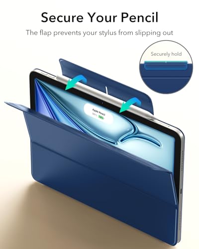 Image of ESR for iPad Air 11 Inch Case M4 /M3 /M2 (2026 /2025 /2024), iPad Air 5th /4th Gen (2022 /2020), Powerful Magnetic Attachment, Slim Trifold Stand Case, Auto Wake /Sleep, Durable Protection, Navy Blue