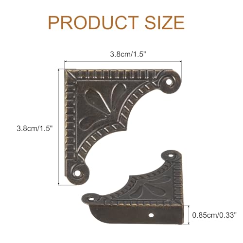 Image of uxcell 30pcs Vintage Corner Protector 1.5 inchx1.5 inchx0.3 inch Decorative Metal Edge Corner Protectors Brackets with Mounting Nails for Box Wooden Case Chest Table Desk Bronze