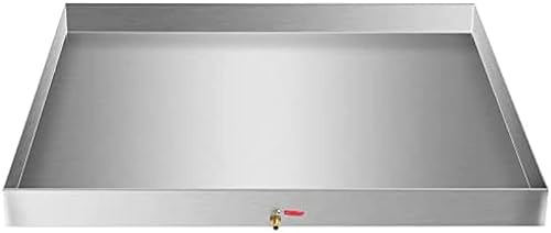 Bandeja de drenaje galvanizada para lavadora con accesorio de drenaje de PVC, prevención de daños por agua, sin fugas con orificio de drenaje y