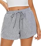 LOCUBE Women's High-Waisted Lightweight Active Shorts - Breathable Athleisure with Pockets & Drawstring for Summer Lounge (Grey, Large)