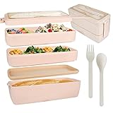 🍱【Alta calidad y práctica】: La fiambrera es desmontable, fácil de desmontar, lavable capa por capa, fácil de limpiar y limpiar, el interior tiene un diseño rayado, la comida no quedará pegajosa.