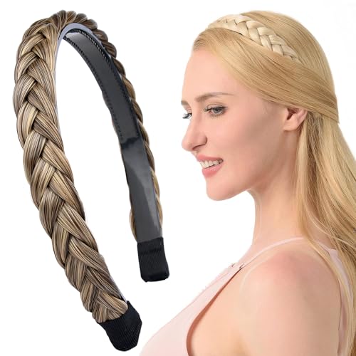 Gledola Diadema trenzada con dientes trenzas para el pelo con dientes de pelo sintético (marrón ceniza oscuro)