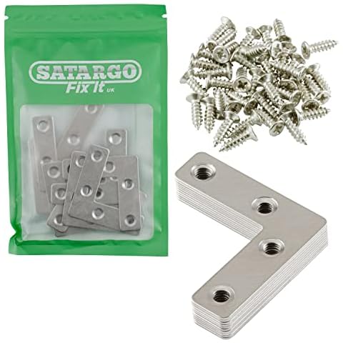 L-Shaped Brackets 10pcs Angle Corner Braces Heavy Duty Flat Connector Fixing Plates Joint Screws Furniture Repair Cabinets Shelf Mending Stainless Steel Fastener Repair Support Joining Straight Wood Cover