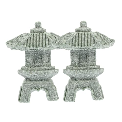 VALICLUD Estatua de Pagoda Mini de Piedra para Jardín Zen Modelo de Pagoda Pequeña para Bonsái y Decoración de Acuario 2 Piezas Estilo Farol Japonés para Exteriores