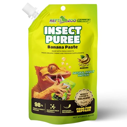 REPTIZOO FRIENDLY Crested Gecko Food Insect Puree, Banana Paste Reptile Food Made with Fresh Insects Gecko Food Complete Diet 2.82oz