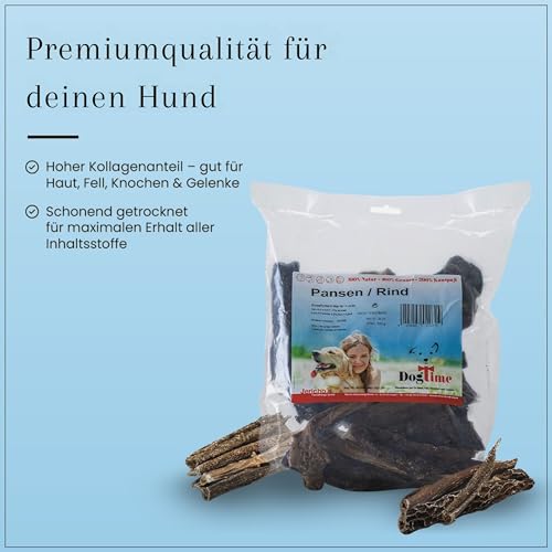 Dog Time Tiernahrung Pansen 500g getrocknet I Gesunder Kausnack aus 100% Rind für Hunde I Hundeleckerli ohne Zucker & Zusatzstoffe