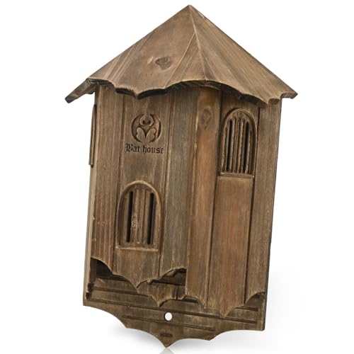VIREESR Wooden Castle Bat Houses for Outdoors, Bat Boxes for Outside, Large Three Chamber Box Perfectly Designed to Attract Bats, Durable and Easy to Hang (Bat House Ⅰ Brown)