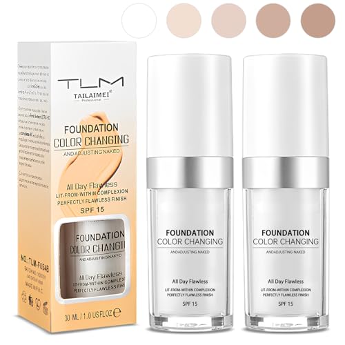 2 Pack TLM Colour Changing Foundation,Colour Changing Mature Skin Foundation,TLM Foundation Colour Change uk Mature Skin,Naturally Moisturizing Sunscreen Brighten Complexion Concealer Foundation 30ml