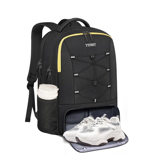 Ytonet Sportrucksack Herren Damen, Fitness Rucksack mit Schuhfach und Nassfach, Laptop Rucksack 15,6 Zoll, Gym Backpack Wasserdicht Leich, Sportrucksack für Training, Sport, Schwarz