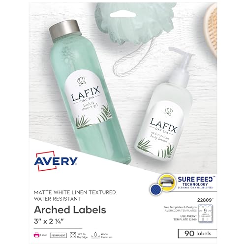 Avery Arched Labels with Sure Feed for Laser Printers, Water Resistant, 3