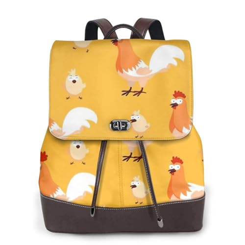 Sac à dos en cuir imprimé poule poussin femme sac de voyage noir polyvalent