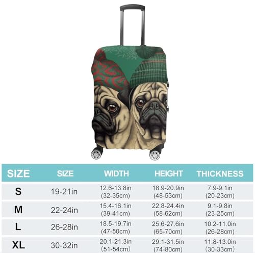 Two Pugs Wearing Hats Elastic Luggage Cover Suitcase Protector for 19-32 Inch Suitcases | Universal Stretchable Travel Bag Cover | Anti-Scratch, Washable with Zipper Closure M2