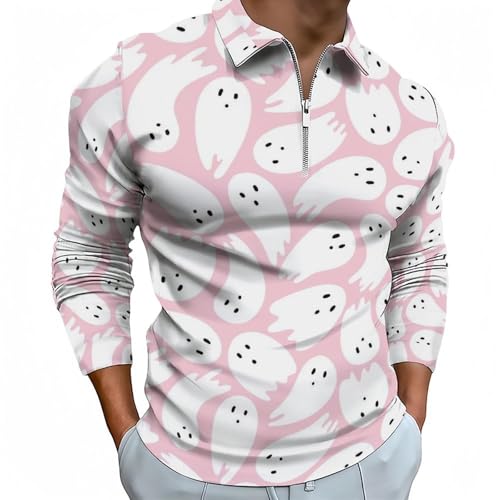 Polo manches longues homme Novastar t-shirt golf automne zippé fantôme rose