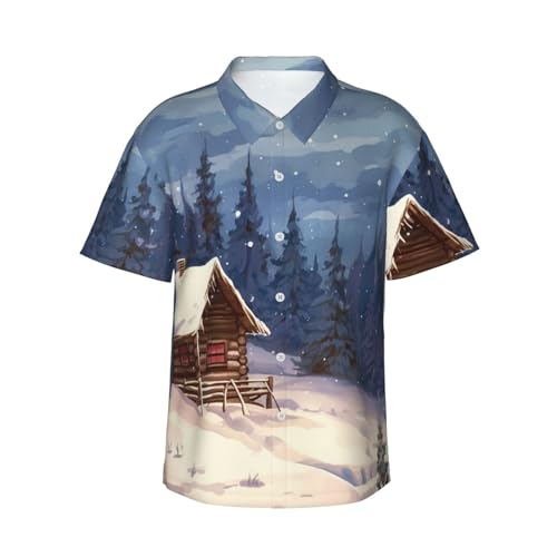 Men's Hawaiian Shirt Short Sleeve Button Down Shirts Cabin in The Woods Beach Shirt Lightweight Blouses