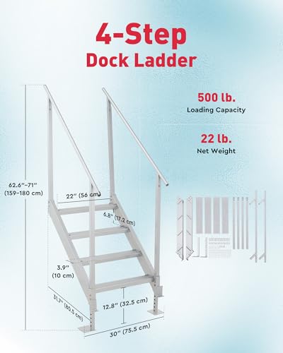 image for CO-Z 4 Step Dock Ladder, Pontoon Boat Ladder with 500lb Load, Height A
