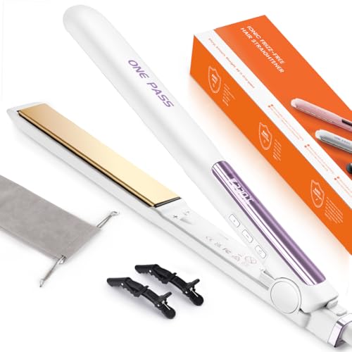 Faszin Hair Straightener, Fast Heating Titanium Flat Iron with Negative Ion for Smooth Hair, 2-In-1 3D Floating Wide Plate Hair Iron for All Hair Types, Dual Voltage & 11 Levels Adjustable Temp