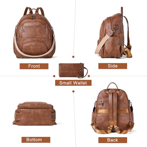 Leresas 35L Backpack Purse for Women Men Vegan Leather Backpack Travel College Work Laptop Computer Bag Business Teacher Backpack Brown — view 6