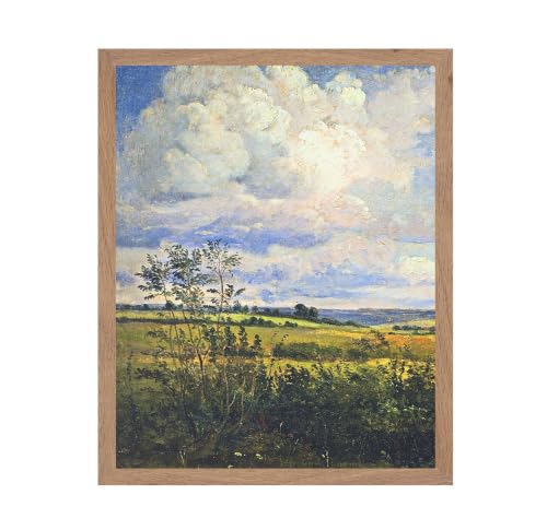 ALPINE INK CO. Countryside Landscape Poster with Frame - Beautiful Painted Rolling Fields with Clouds for Wall Decor - Artwork for Living Room Bedroom Office Styling - 16x20 Beige Framed Print