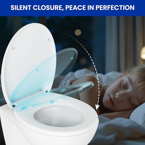 DERW Soft Close Toilet Seat, Heavy Duty Environmentally Friendly Urea-Formaldehyde Resin, O-Shaped Design, Quiet Slow Close, Quick Release, Install with Alignment Guide, Durable White Toilet Seat - Image 3