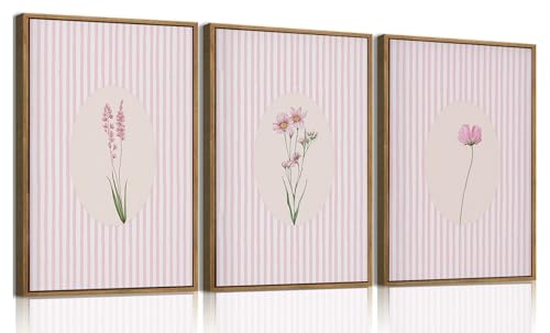 KISSFOX 3 Piece Framed Wall Art Wildflowers Wall Decor Botanical