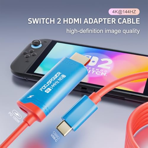 HDMI Adapter Cable for Nintendo Switch 2 (Support Version 21.0.0), 4K@144Hz 48Gbps, 6.6 ft PD100W USB C to HDMI 2.1 Converter, Replace Dock Station for Switch 2/Switch OLED/Steam Deck/ROG Ally by Generic - Image 2