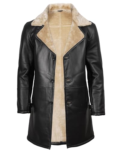 Image of fjackets Shearling Leather Coat Men - Real Lambskin Leather Jackets Mens Sherpa Lined Winter Casual Fur Coats Outerwear