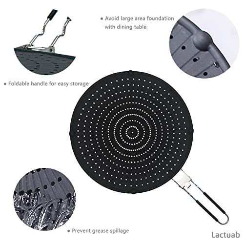Lactuab 12.5 Inch Folding Silicone Splatter Screen, With Folding Handle, Thermal Oil Splash Proof, Filter, Thermal Insulation Cooling Pad, Splash Protection (Black) #TOP2