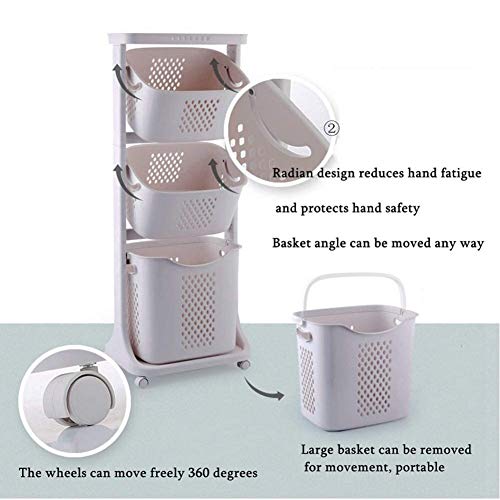 Multipurpose Sorter Basket ,3-Tier Laundry Basket With Wheel Rolling Laundry Sorter Hamper For Kitchen Bedroom Baedroom Bathroom ,Tier Basket Stand With 6 Side Hooks Storage Shelf #TOP1