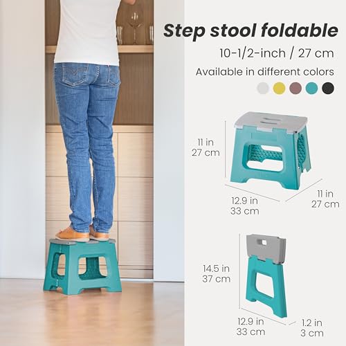Image of Vigar Compact Step Stool Foldable, 10-1 /2-inch Step Stools for Adults up to 330 Pound, Lightweight Stool, Non-Slip Folding Step Stool, Turquoise