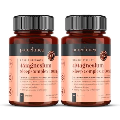 Magnesium-Schlafkomplex in Doppelter Stärke 1500 mg x 180 Tabletten (2 Flaschen à 90) – 247 mg Elementares Magnesium – Bisglycinat, Malat, L-Taurat & L-Theanin – 6-Monats-Vorrat