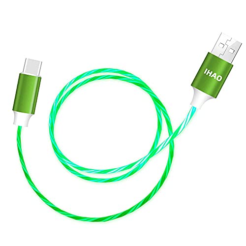 IHAO USB Type C to USB A 2.0 Android Charger Cable Fast Charging High Data Speed Visible LED Current Flowing Compatible with All Type C Device-Green/39 Inches…