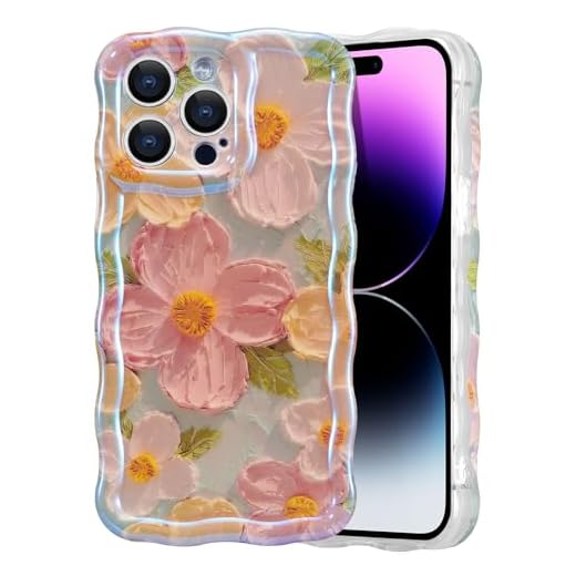 EYZUTAK Case for iPhone 16 Pro, Colorful Retro Oil Painting Printed Flower Laser Glossy Pattern Cute Curly Wave Edge Exquisite Phone Cover Stylish Durable TPU Protective Case for Girl Women-Green