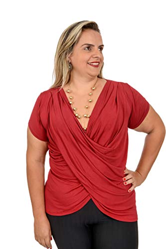 BLUSA FEMININA MANGA CURTA TRANSPASSADA COM DECOTE PLUS SIZE VERMELHA (G2)