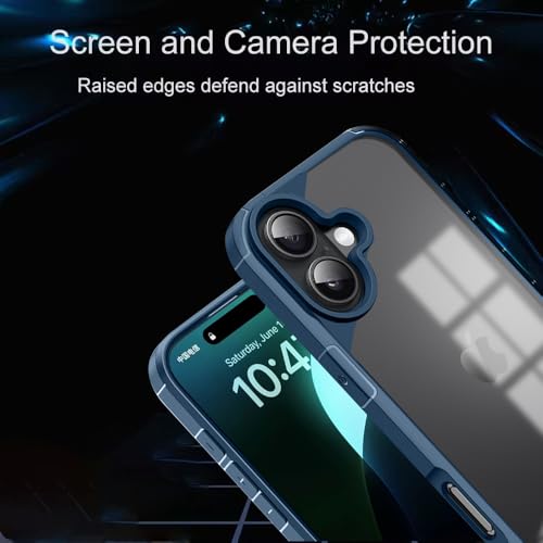 Image of KARWANBack Cover |Shockproof Bumper Case | Full Camera Protection | Raised Edges | Super Soft Side TPU | Bumper Case for iPhone 16 -Blue