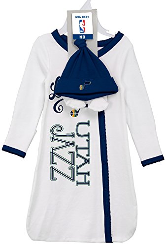 NBA Newborn "B-Ball Love" Gown, Hat and Bootie Set Utah Jazz-White, Dark Navy-1