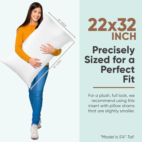 Image of Pillowflex Synthetic Down Pillow Insert 22x32 in - Karate Chop Pillow | Oversized Queen Sham Form, Plush Polyester Cotton Blend, Cloud-Like Comfort, Clump-Resistant Fill, Smooth Elegant Finish