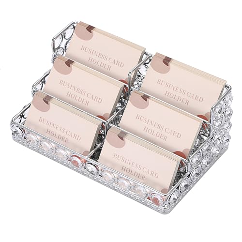Hipiwe Crystal Business Card Holder Business Card Display Stand 3 Tiers Name Card Storage Organizer with 6 Slots Office Desktop Exhibition