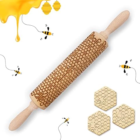 Kitticcino Embossed Rolling Pins for Cookies Christmas Engraved Rolling Pins for Baking Wooden Cute Rolling Pin for Baking Cookies and Decor Christmas Baking Supplies Holiday Birthday Gifts Cover