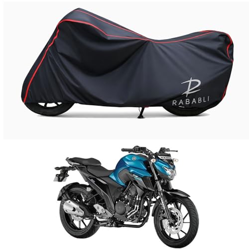 Image of Waterproof Bike Body Cover Compatible for | Yamaha FZS 25 | Taffeta Fabric, Red Piping Design, Bottom Elastic Fit | Dustproof, Sun UV & Rain Protection for All Bikes