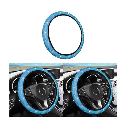 JNNJ Couvre Volant Universelle, Anti-Dérapant Couvre Volant Bling Diamant Glitter, Housse en Cuir avec Strass en Cristal, 37-38cm Protege Volant Voiture à Paillette Diamant pour Femmes(Bleu)