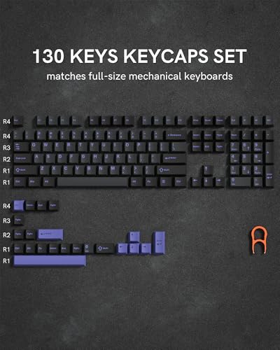 キーキャップ Womier ダブルショット PBT キーキャップセット、チェリープロファイル、138キー、60/65/75/100% メカニカルキーボード用、レトロゲーミングスタイル (ブラック＆パープル)