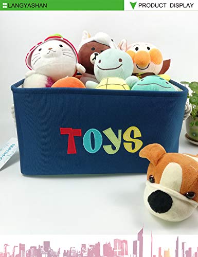 Image of Rectangular Storage Basket Collapse Canvas Fabric Storage Bin with Handles for Organizing Home /Kitchen /Kids Toy /Office /Closet /Shelf Baskets (Navy Toys)